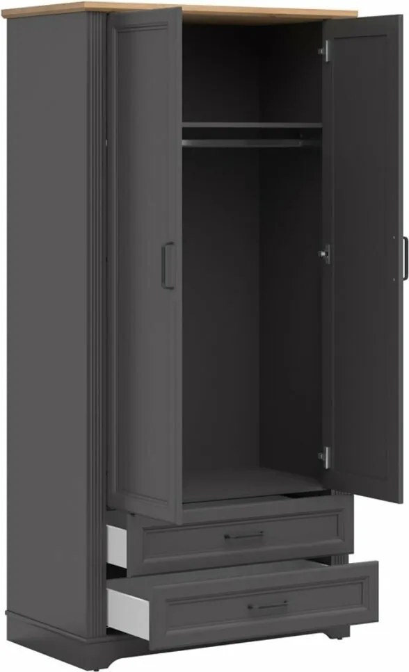 Roupeiro Sorcavi 112, Grafite, Carvalho Artisan, 200x100x54cm, 83.4 kg, Portas para roupeiro: Com dobradiças