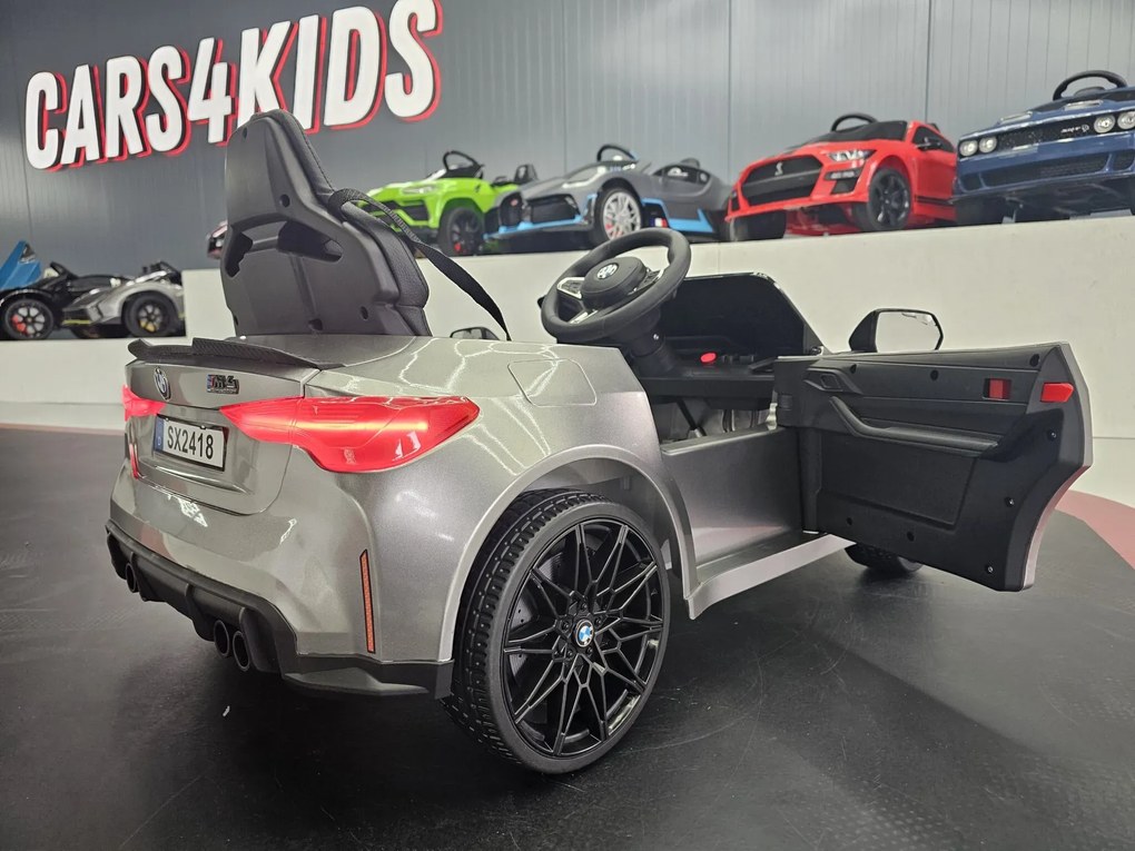 Carro elétrico infantil BMW M4 12V Com Rodas EVA e Assento em couro Cinzento metálico