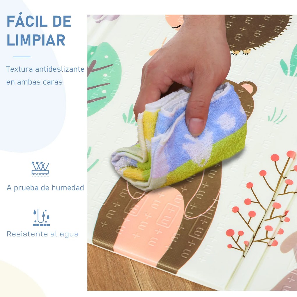 HOMCOM Tapete Infantil Dobrável e Reversível Tapete De Jogos para Bebé Acolchoado 2 Faces Impermeável Antiderrapante Portátil 200x150cm Multicor