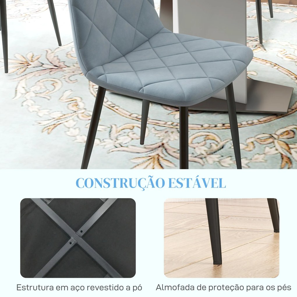 Conjunto de 4 Cadeiras de Jantar Modernas Cadeiras de Cozinha Estofadas em Veludo com Pés de Aço 45x54x87 cm Azul Claro