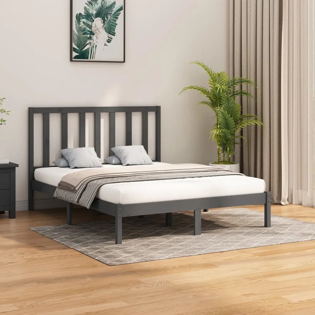 3106775 vidaXL Estrutura de cama king 150x200 cm madeira maciça cinza