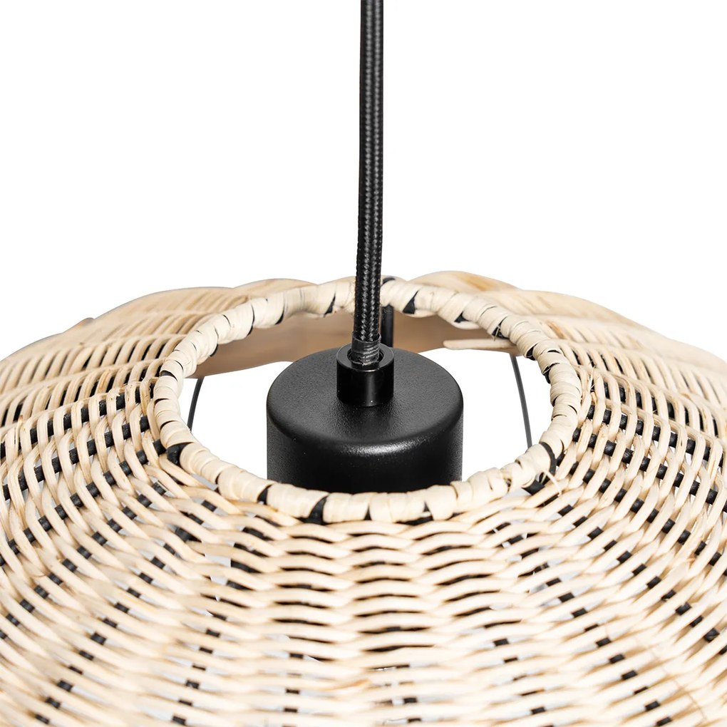 Suspensão oriental e luminária de teto preto com vime - Treccia Pua Oriental