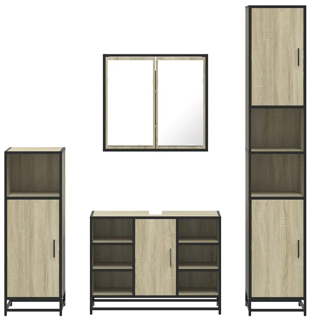 4 pcs conj. móveis casa banho derivados madeira carvalho sonoma