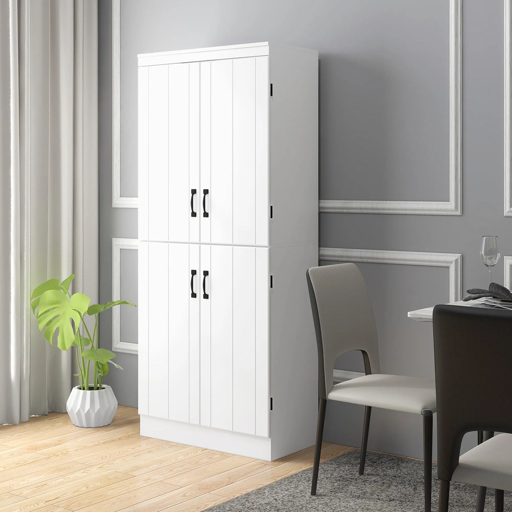 HOMCOM Armário de Cozinha Móvel Auxiliar de Cozinha com 4 Portas 6 Prateleiras de Armazenamento para Sala de Jantar Estilo Moderno 76x40x176,7cm Branco