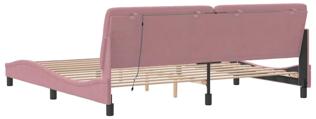 Estrutura de cama c/ luzes LED 200x200 cm veludo rosa