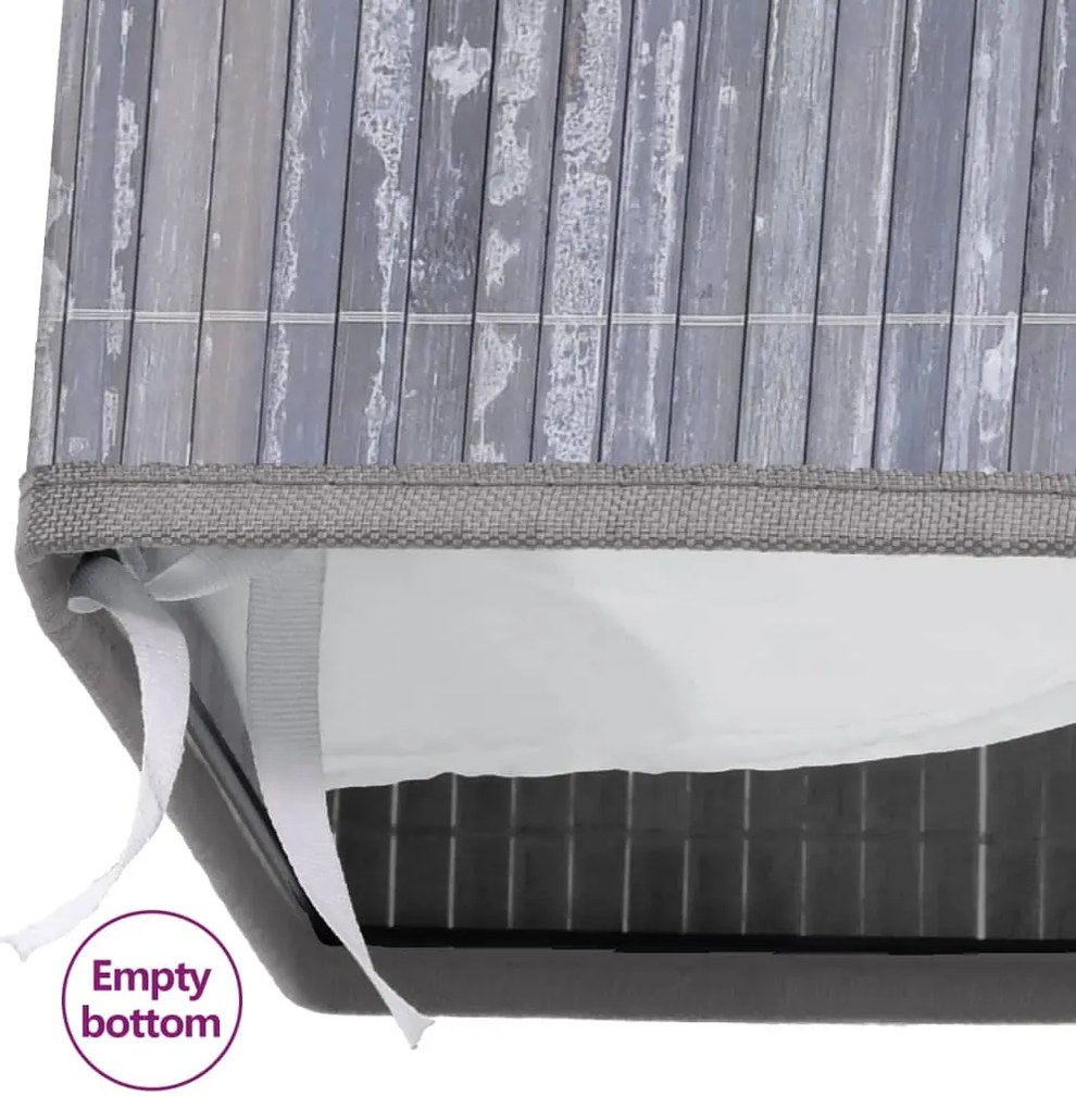 Cesto para roupa suja c/ 2 secções 72 L bambu cinzento