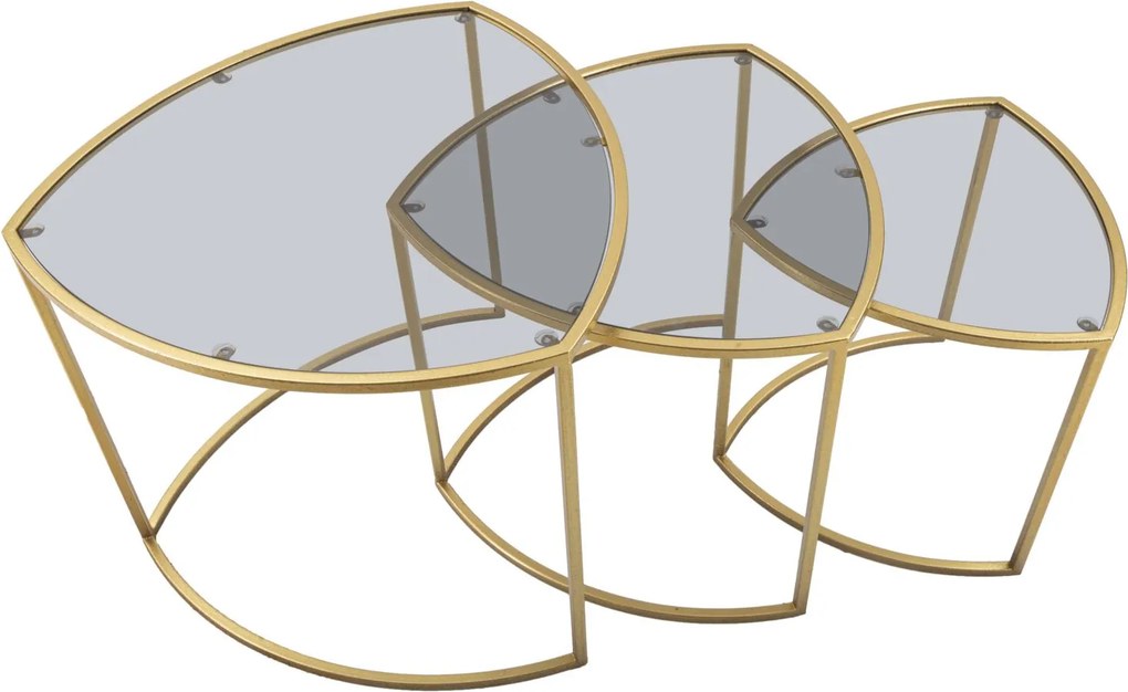 CONJUNTO DE 3 MESAS DE CENTRO TRIANGULARES Ø 60X50-50X45-40X40 CM DOURADO