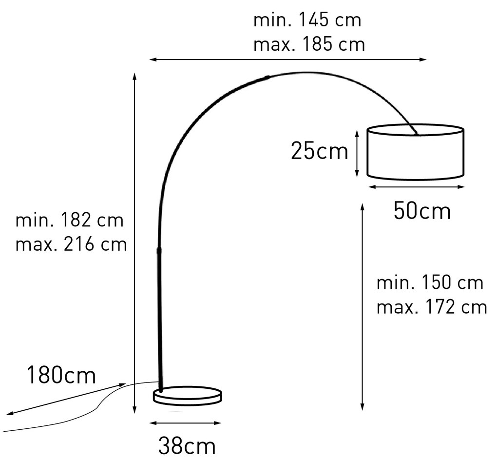 Candeeiro de Arco em Aço com Abajur em Tecido Branco 50/50/25 Ajustável - XXL Moderno