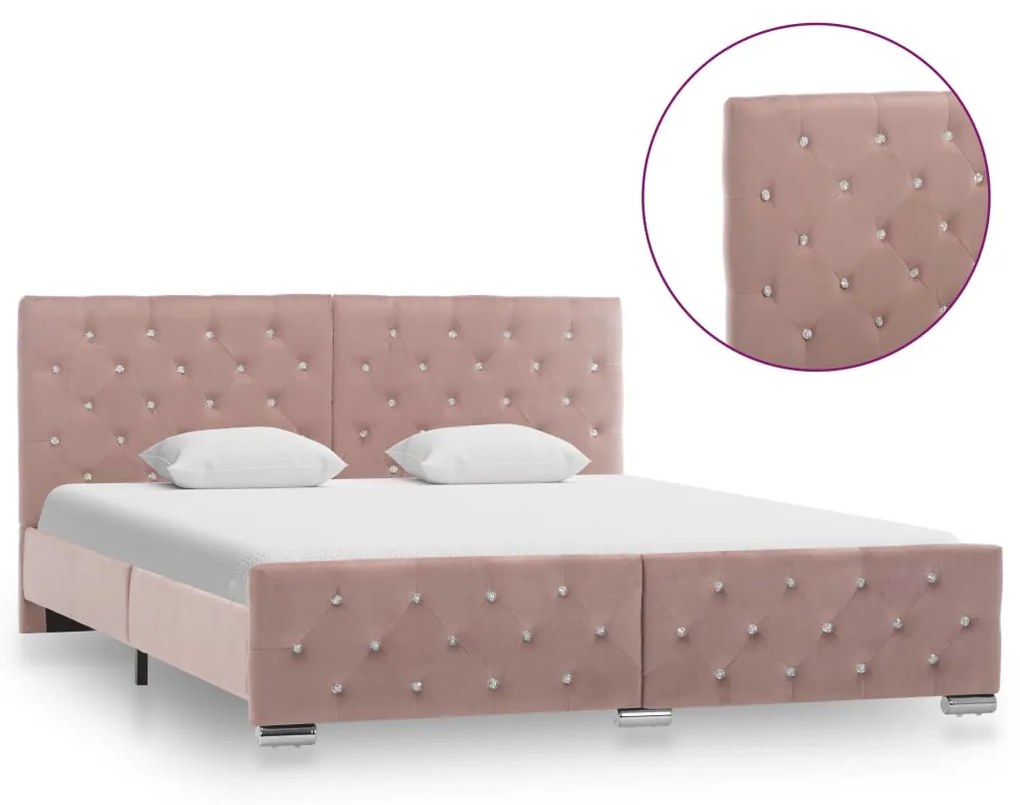 Estrutura de cama 160x200 cm veludo rosa