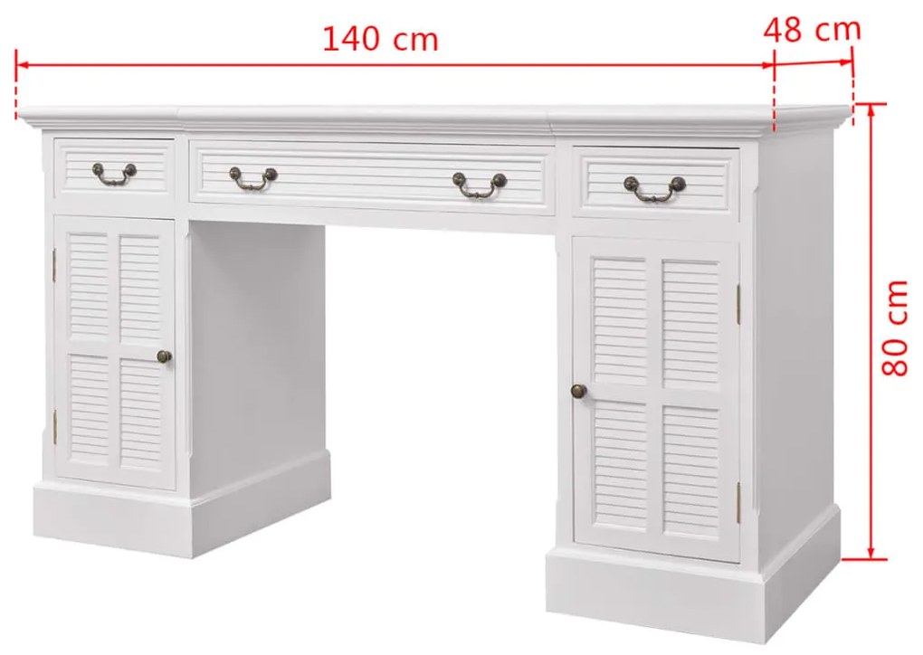 Secretária de base dupla estilo pedestal 140x48x80 cm branco