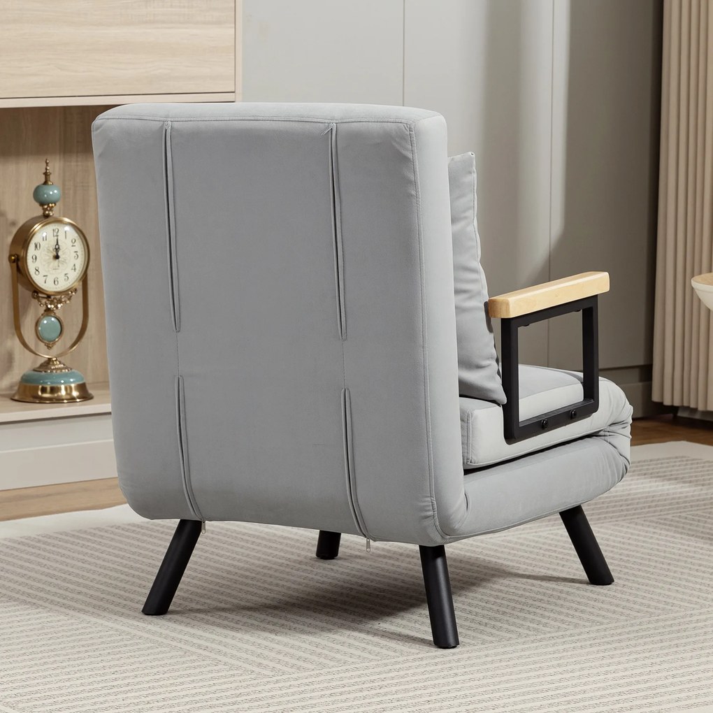 Poltrona Convertível em Cama Poltrona 3 em 1 Convertível em Cama com Encosto Ajustável em 5 Níveis 63x73x81 cm Cinza Claro