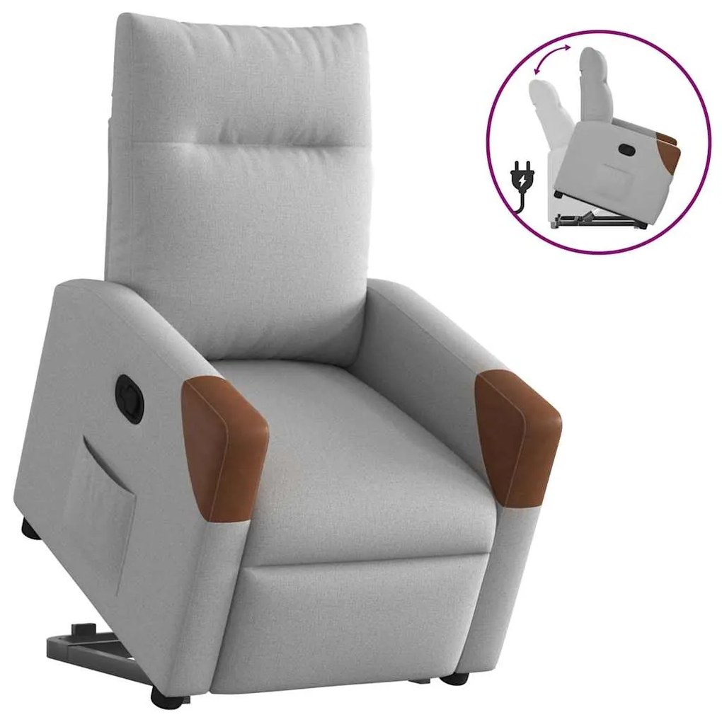 vidaXL Poltrona reclinável elevatória tecido cinzento-nublado