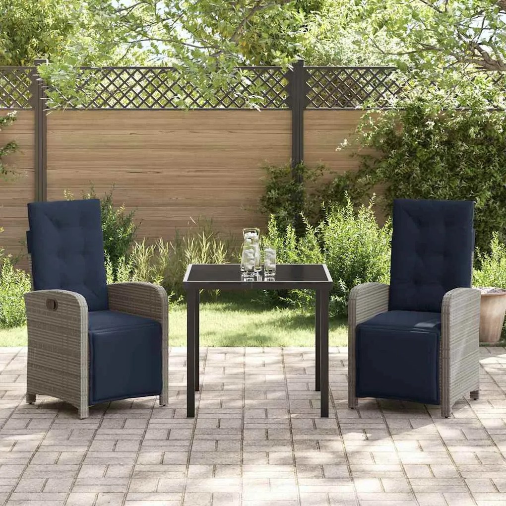 Conjunto de Jantar de Jardim de 3 Peças em Polyrattan Cinza