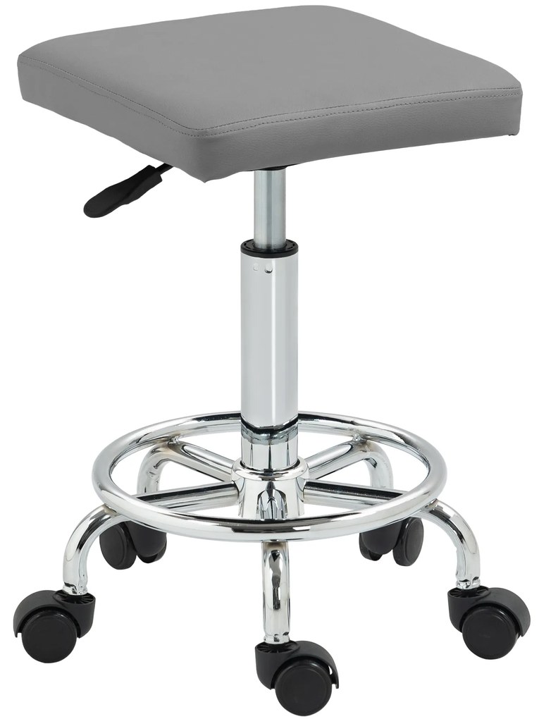 HOMCOM Banco Giratório com Rodas Altura Regulável 50-66 cm Assento Estofado em Imitação de Couro  34x34x50-66 cm Cinzento | Aosom Portugal