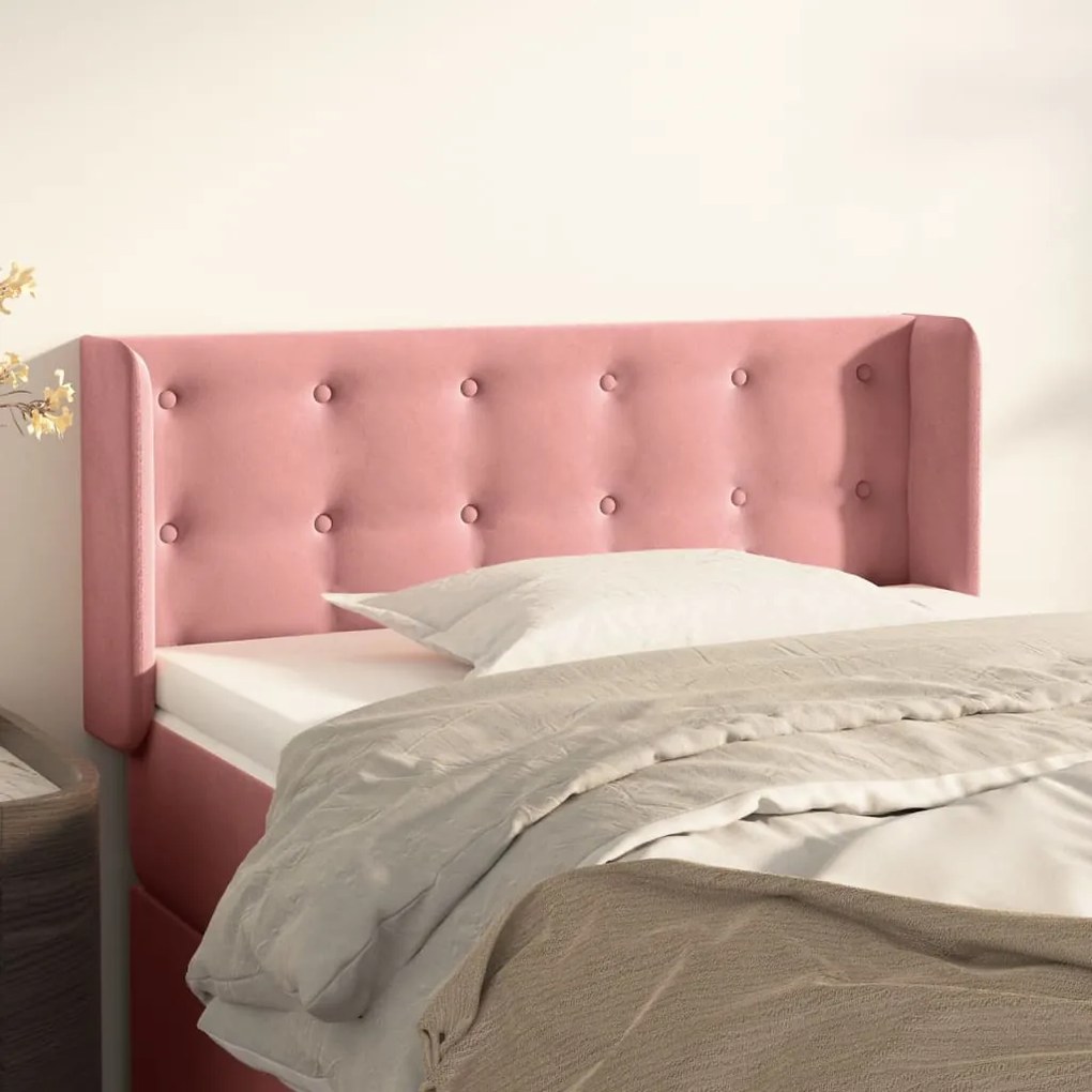 Cabeceira de cama c/ abas veludo 83x16x78/88 cm rosa
