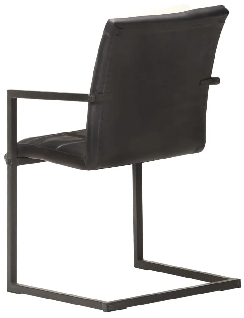 Cadeiras de jantar cantilever 2 pcs couro genuíno preto