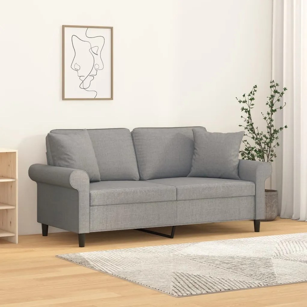 3153241 vidaXL Sofá 2 lugares c/ almofadas/almofadões 140cm tecido cinza-claro