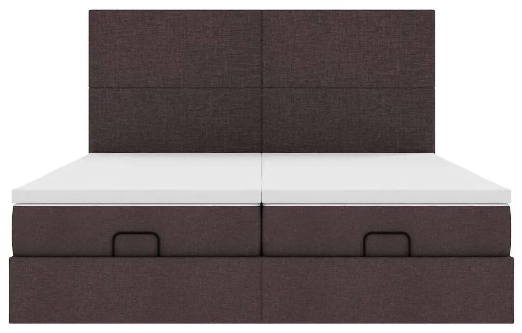 Estrutura de cama otomana com colchões tecido castanho escuro