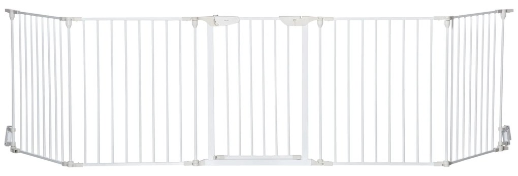 Barreira de Segurança para Animais de Estimação Barreira Dobrável de 5 Painéis com Fechadura Inteligente 300x74,5 cm Branco