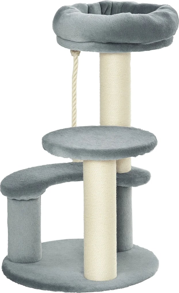 Arranhador para gatos com 2 arranhadores de sisal natural, 3 plataformas e corda para trepar; dimensões: Ø 40 x 65 cm (altura); pelúcia de alta densid
