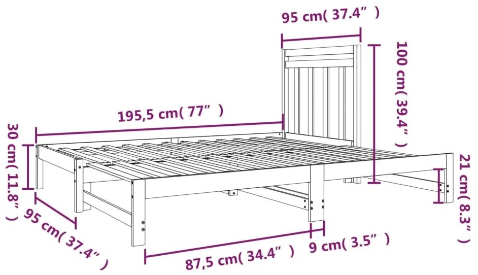 Estrutura sofá-cama de puxar 2x(90x190) cm pinho maciço branco