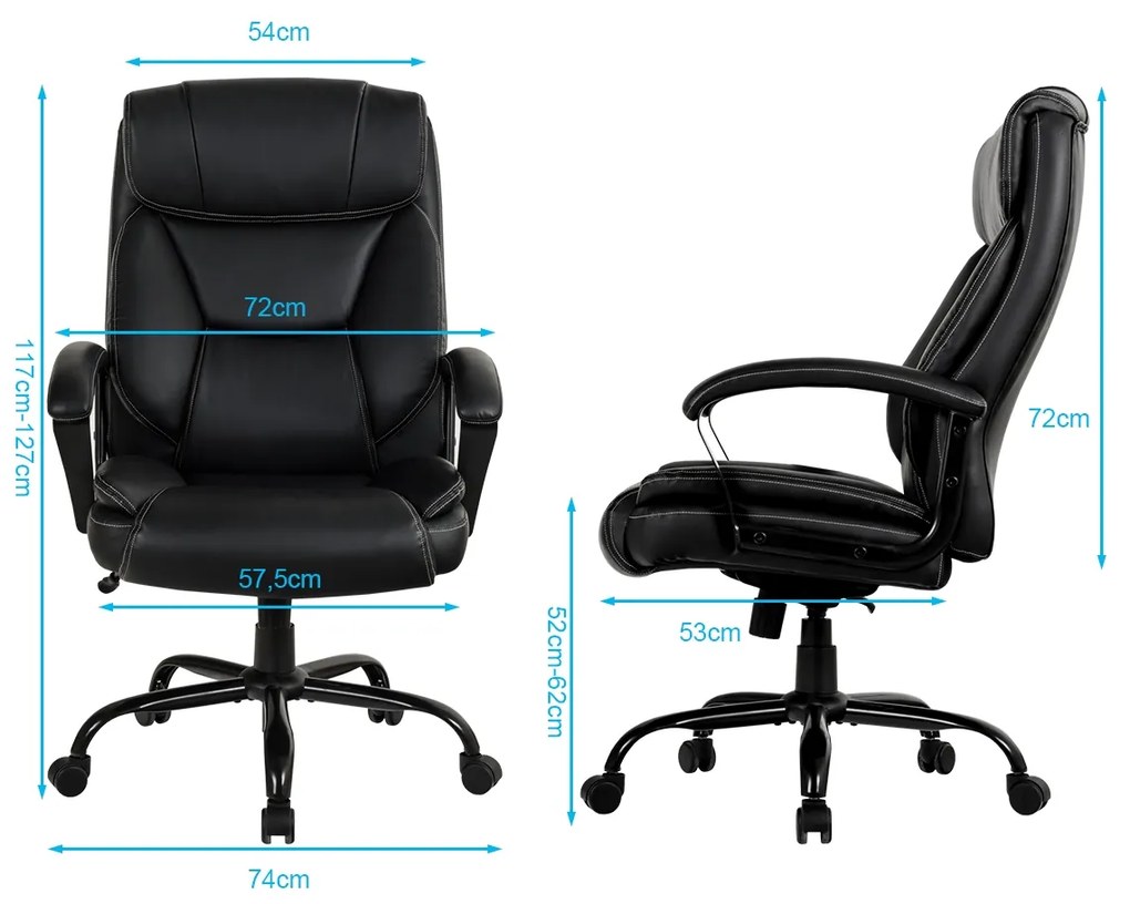 Cadeira de escritório giratória 360° com braços acolchoados para escritório preto 74 x 69 x 117-127 cm