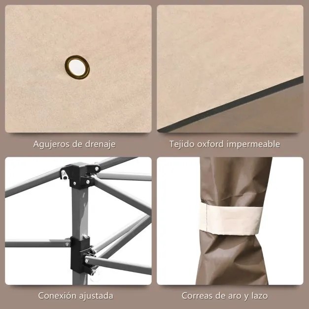 Pérgola 3 x 3 M Pop Up com Telhado de 2 Níveis 2 Tecido Oxford 3 Alturas Ajustáveis para jardim Castanho e Bege