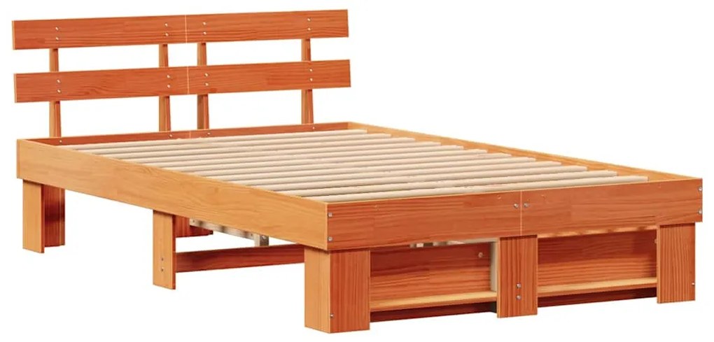 Cama com Gavetas - Cor Cera Marrom - 140 x 190 cm - Madeira de Pinheir