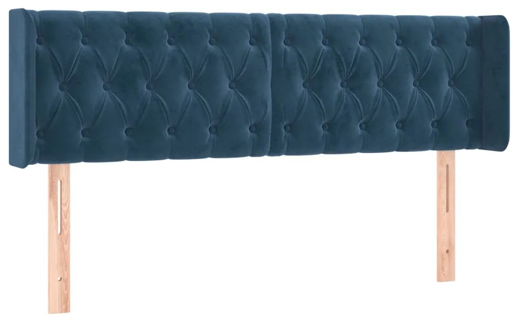 Cabeceira cama c/ luzes LED veludo 163x16x78/88 cm azul-escuro