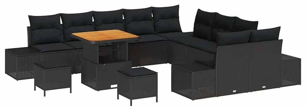 Conjunto de Sofás de Jardim com 13 Peças, Almofadas Pretas, Rattan e P