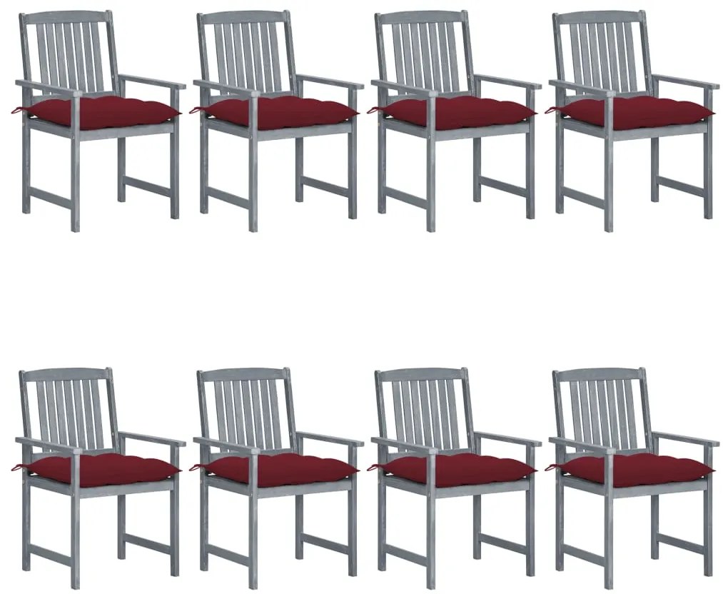 Cadeiras de jardim c/ almofadões 8 pcs acácia maciça cinzento