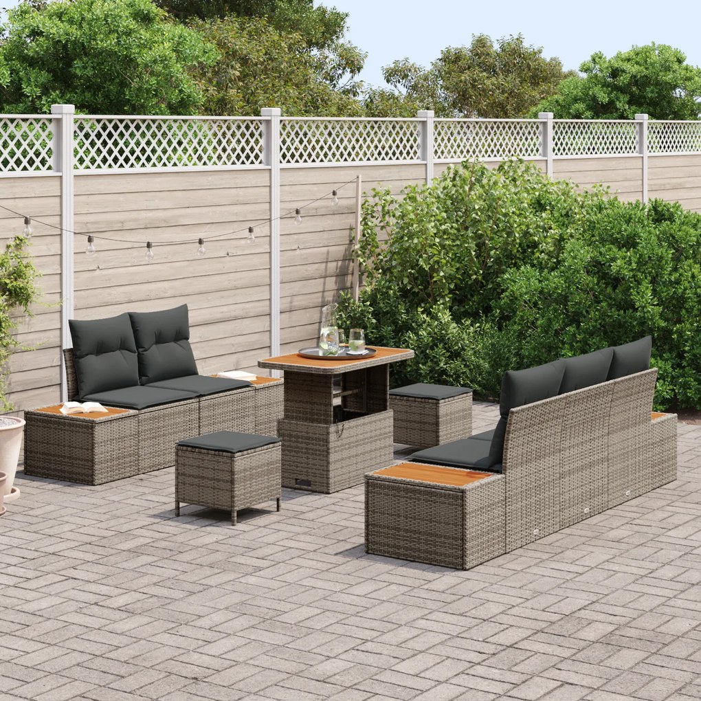 Conjunto de Sofá de Jardim vidaXL com Almofadas Cinza Poliratan Acácia