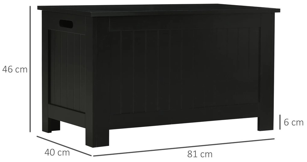 Baú de Armazenamento de Madeira Baú de Arrumação com Dobradiça de Segurança Carga Máxima 20 kg 81x40x46 cm Preto
