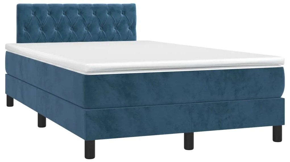 Cama box spring c/ colchão/LED 120x200 cm veludo azul-escuro