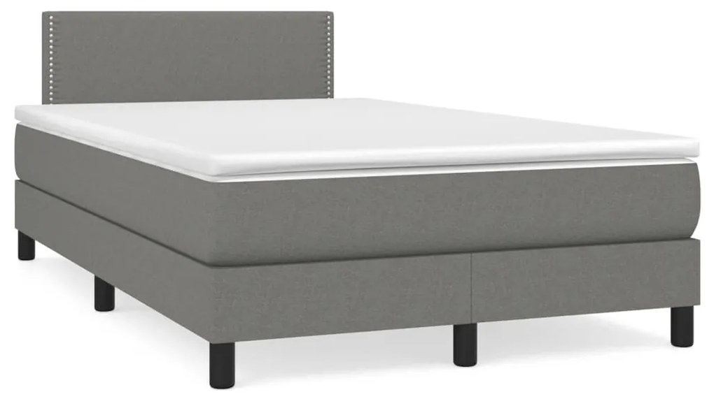 Cama box spring c/ colchão e LED 120x190 cm tecido cinza-escuro