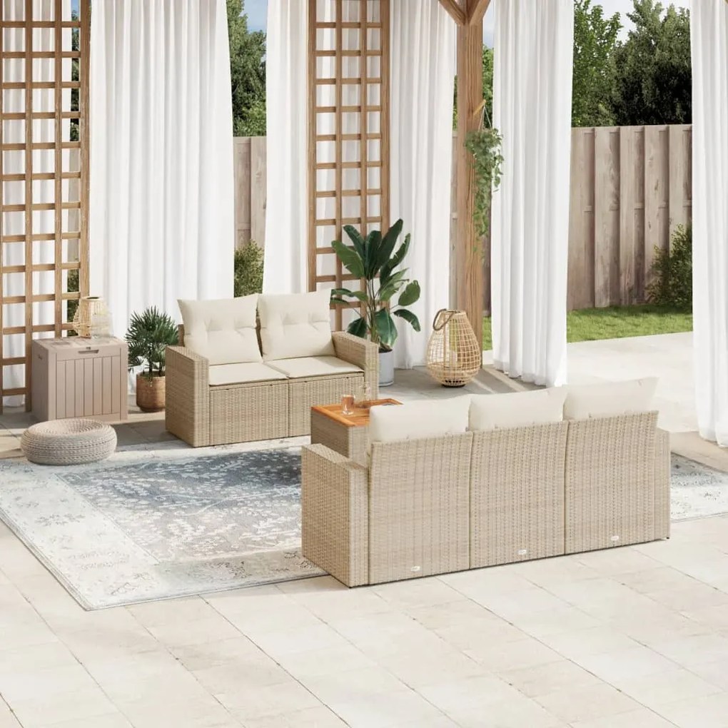 6 pcs conjunto de sofás p/ jardim com almofadões vime PE bege