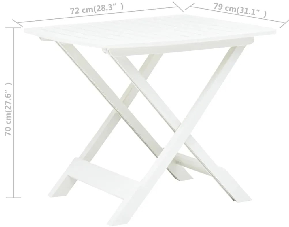 Mesa de jardim dobrável 79x72x70 cm plástico branco