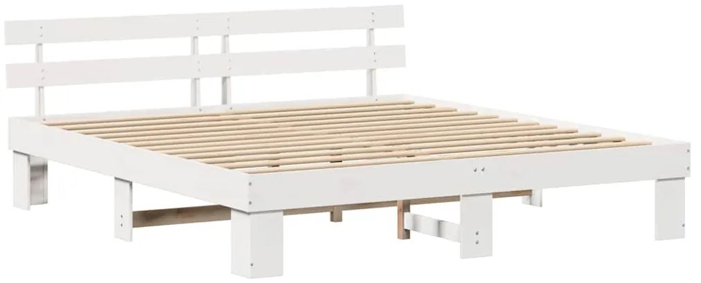 Estrado de cama com cabeceira branca 180x200 cm Madeira Maciça Pinho