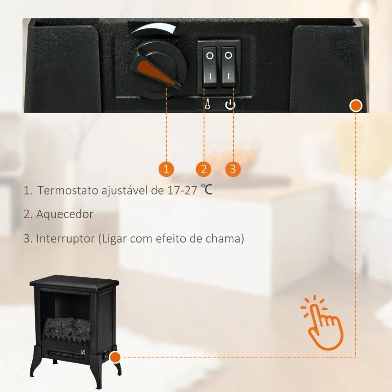 Lareira Elétrica com Chama Realista - 1800-2000W