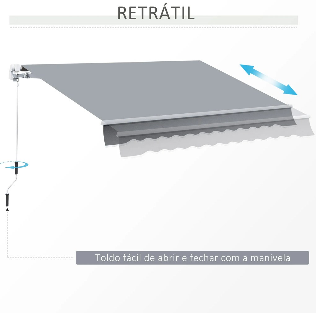 Outsunny Toldo Manual Retrátil com Manivela 295x245cm Toldo Enrolável Alumínio com Proteção Solar para Janela Portas Balcão Terraço Exterior Cinza