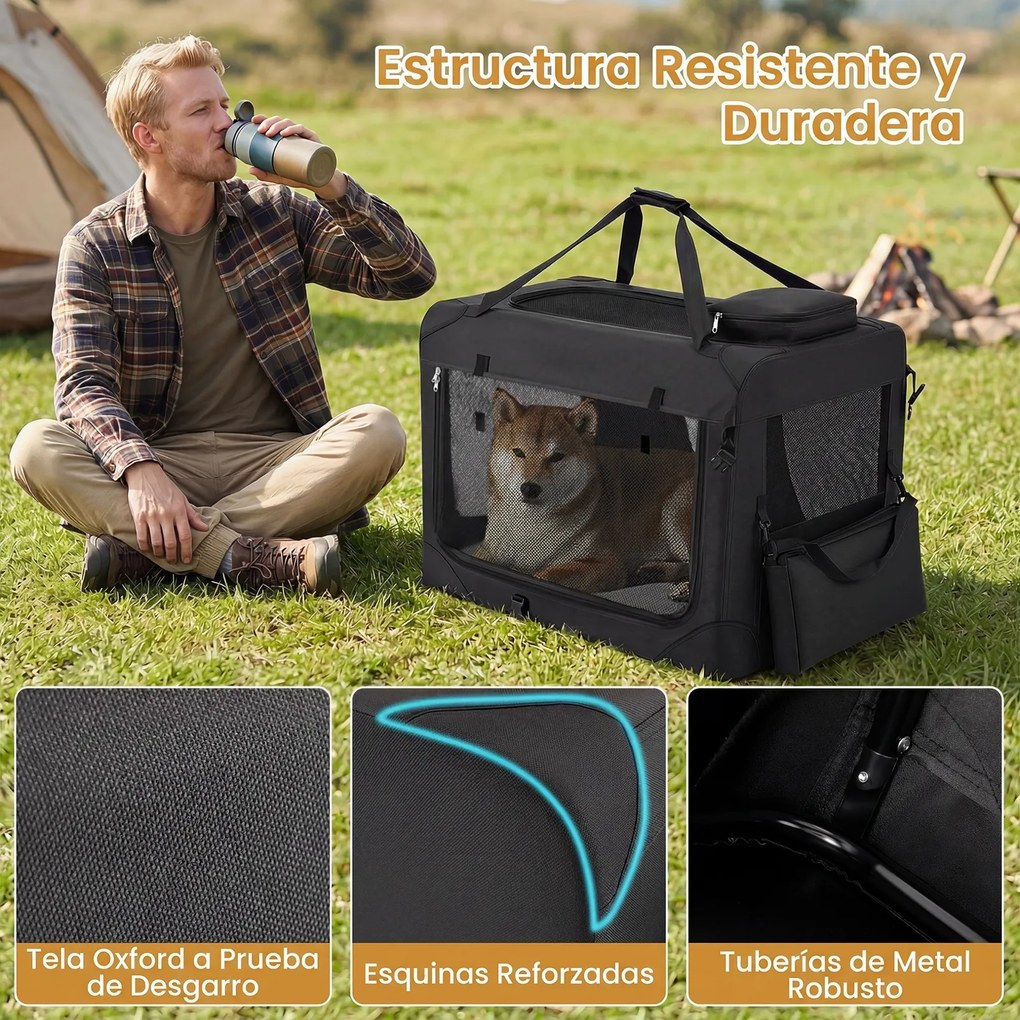 Transportadora dobrável tamanho L 83,5 x 58 x 58 cm para animais de estimação, com janelas de rede, 3 portas, cama felpuda e bolsos removíveis, para u