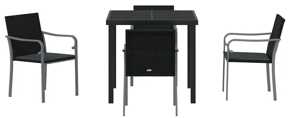Conjunto de Jantar de Jardim com Almofadas - Rattan Preto e Polipropil
