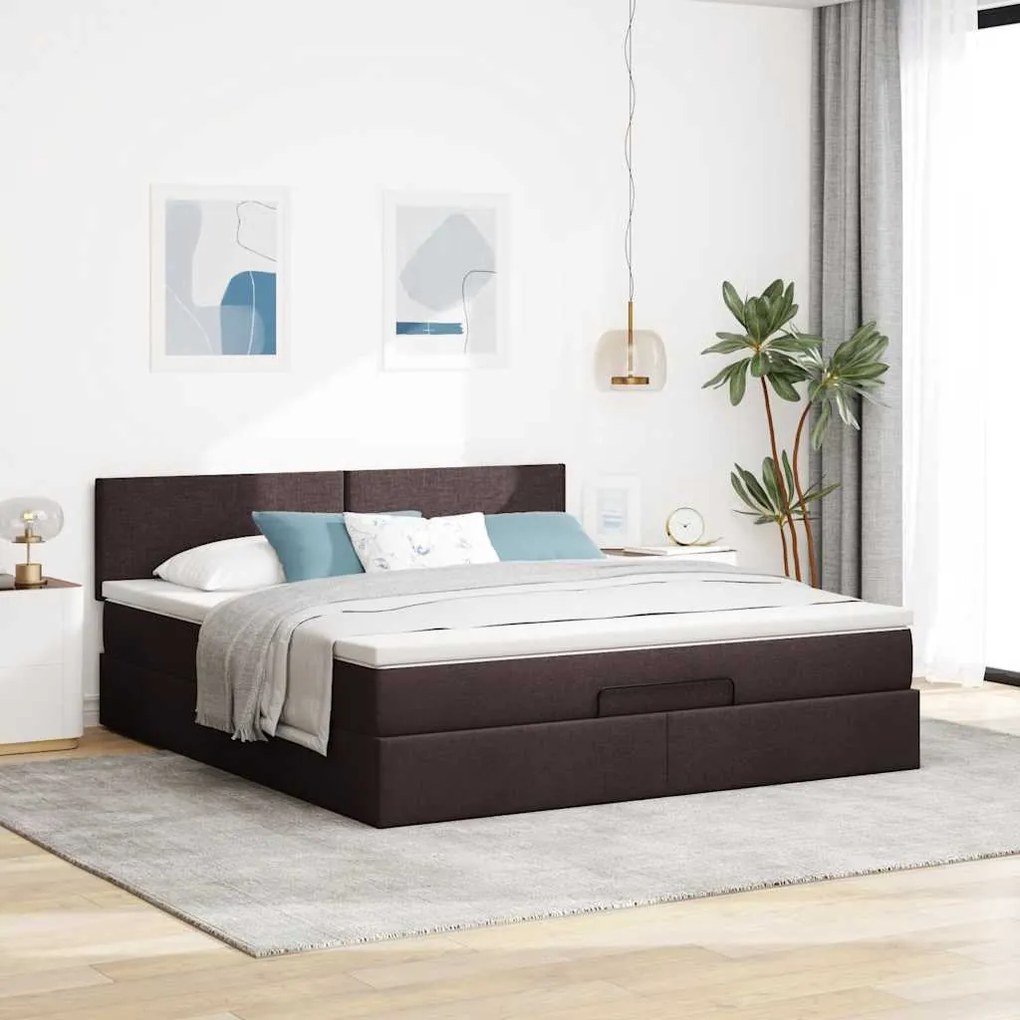 Estrutura de cama otomana com colchão 180x200cm castanho escuro