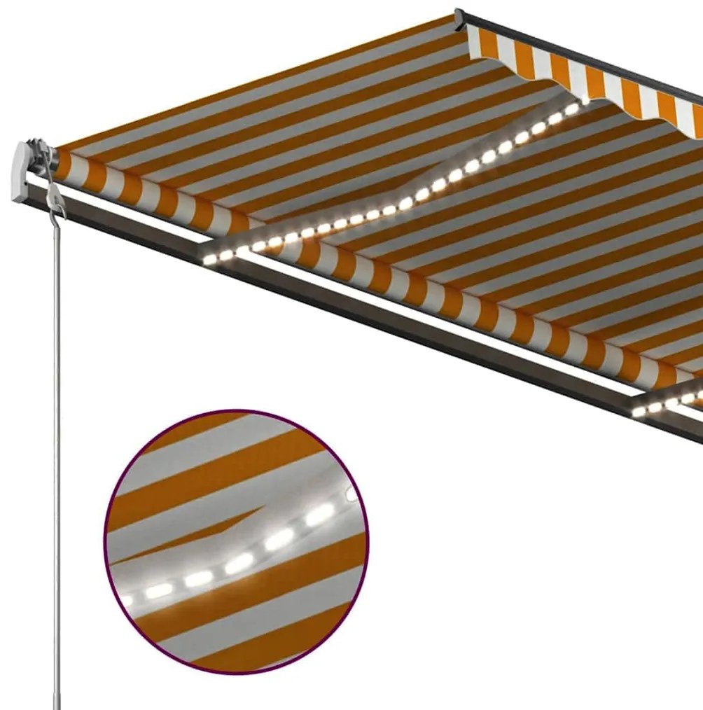 Toldo retrátil manual com LED 3,5x2,5 m amarelo e branco