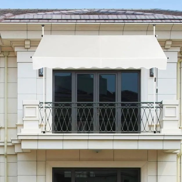 Toldo Telescópico e Retrátil 250 x 125 cm Resistente aos Raios UV Impermeável com Manivela Manual e Altura Ajustável para Janela Varanda Bege