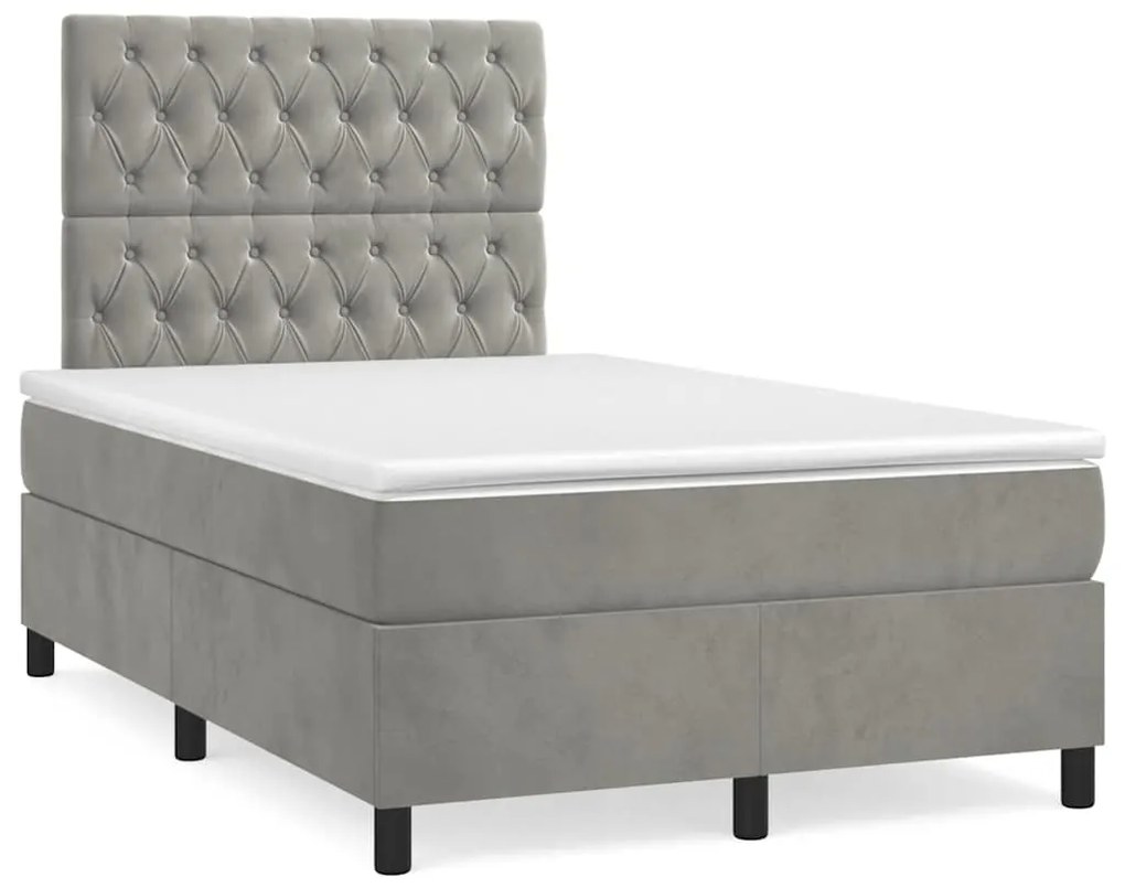Cama boxspring com colchão 120x190 cm veludo cinzento-claro