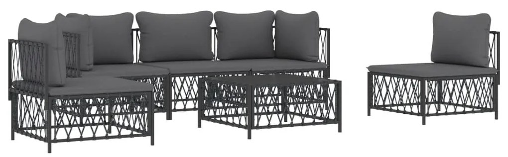 6 pcs conjunto lounge de jardim com almofadões aço antracite