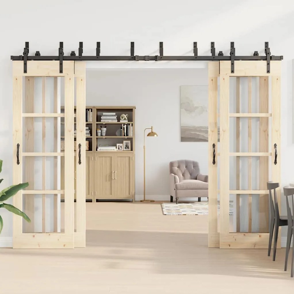 Kit de ferragens para porta deslizante 305 cm aço preto