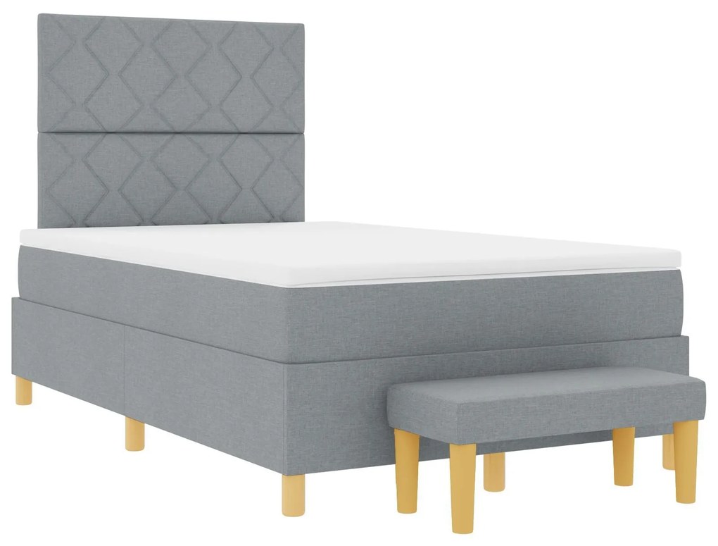 Cama Box Spring com Colchão e Banco Cinza Claro 120x200 cm Tecido