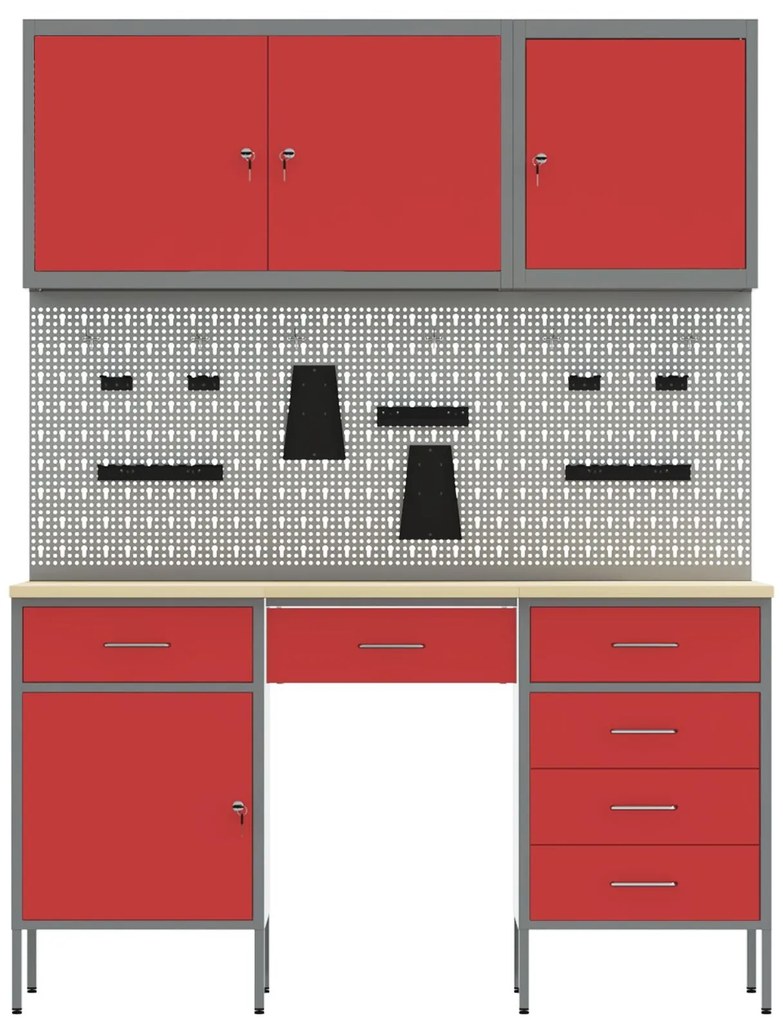 Conjunto de Gabinete de Trabalho e Painel de Ferramentas em 8 Peças Vi